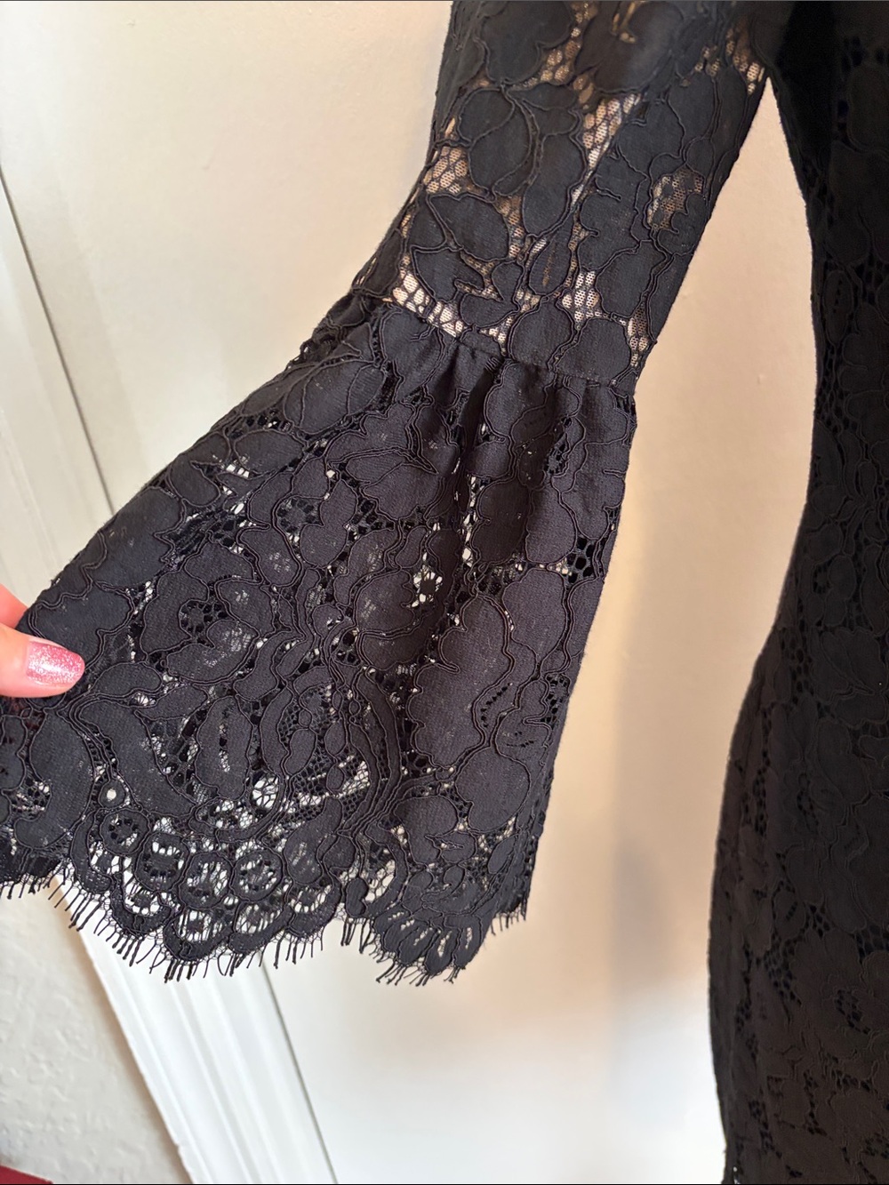Lauren Ralph Lauren black mini dress with lace overlay 3/4 sleeves zip up back 6 - Picture 4 of 8
